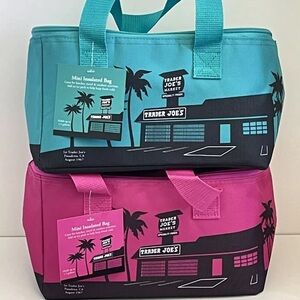 NEW TRADER JOE'S MINI INSULATED COOLER TOTE LUNCH BAG SET OF 2 PINK & TEAL BLUE!